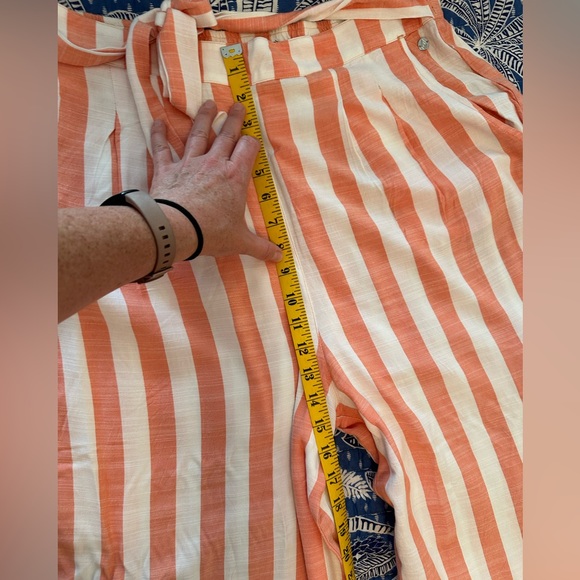 Volcom Coco Beach Belted High-waisted Flowy Peach/Orange and White Pants - L - Picture 8 of 12